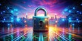 Unbreakable Digital Fortress Futuristic Lock Illustration Showcases Advanced Security and Encryption Technologies in a
