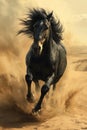 Unbridled Freedom: A Majestic Black Horse Gallops Across a Sunny