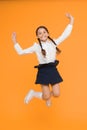 Unbridled thirst for knowledge. Girl on way to knowledge. Knowledge day. Back to school. Kid cheerful schoolgirl full of Royalty Free Stock Photo