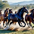 Unbridled Watercolor Drawing of a Herd of Wild Horses Royalty Free Stock Photo