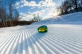 Unbroken ski slope and goggles Royalty Free Stock Photo