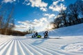 Unbroken ski slope, snowboard and goggles Royalty Free Stock Photo