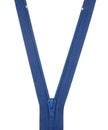 Unbuttoned blue zipper isolated on white background. Royalty Free Stock Photo