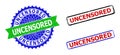 UNCENSORED Rosette and Rectangle Bicolor Badges with Corroded Surfaces Royalty Free Stock Photo