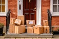 Unclaimed parcels at a front door created with generative AI technology