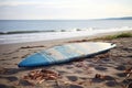 an unclaimed surfboard lying by the seaside