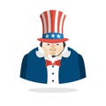 Uncle Sam call center. Uncle Sam and headset. Symbol of America