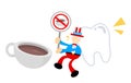 uncle sam america and dental care stop drink coffee cartoon doodle flat design vector illustration