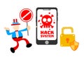 uncle sam america stop hack protection system cartoon doodle flat design vector illustration Royalty Free Stock Photo