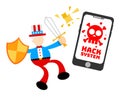 uncle sam america stop hack protection system cartoon doodle flat design vector illustration Royalty Free Stock Photo