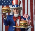 Uncle Sam and Hamburger Platters Royalty Free Stock Photo