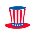 Uncle Sam hat flat icon isolated on white. United States of America patriotic symbol. USA Independence Day vector Royalty Free Stock Photo
