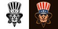 Uncle Sam head vector, man in cylinder hat with goatee beard. Illustration in two styles black on white and colorful on Royalty Free Stock Photo