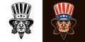 Uncle Sam head vector, man in cylinder hat with goatee beard. Illustration in two styles black on white and colorful on