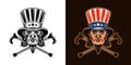 Uncle Sam head vector, man in cylinder hat with goatee beard and two crossed canes. Illustration in two styles black on