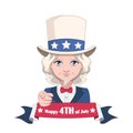 Uncle Sam illustration with 4th of July banner