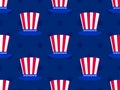 Uncle Sam`s hat seamless pattern. Striped hat with stars symbols of the USA. Happy 4th July. Design for posters, banners Royalty Free Stock Photo