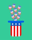 Uncle sam`s hat vote in USA. Voting Symbols America. Ballot paper