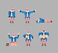 Uncle Sam set poses. Man happy and yoga. sleeping and angry. guilty and sad