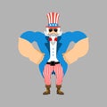 Uncle Sam Strong Cool serious. Uncle Sam smoking cigar emoji. man strict