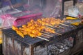 Unhealthy dirty smoke street food in Thailand