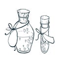 Uncolor flask and tube-test with hearts icon in hand drawn style. Love elixir Royalty Free Stock Photo