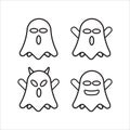 Uncolored cute ghost emoticon pack vol.1. Flat Character Expression. Vector illustration collection. Black and white color