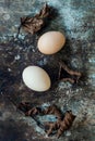 Uncolored natural easter eggs, happy easter concept, retro easter