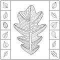 Uncolored Patterned Oak Leaf and Different Simple Leaves.