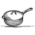 An uncomplicated but refined sketch displaying a pan equipped with a lid, handle. Royalty Free Stock Photo