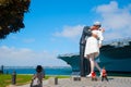 Unconditional Surrender Statue at the Tuna Harbor Park in San Diego, America. This massive thing is also called Kissing Sailor sta