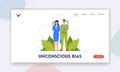 Unconscious Bias Landing Page Template. Anonymous Man and Woman in Formal Suits Holding Masks. Hypocrisy, Dishonesty Royalty Free Stock Photo