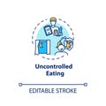 Uncontrolled eating concept icon. Mindless eating, excessive nutrition idea thin line illustration. Late night snacks