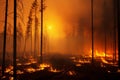 Uncontrolled wildfire ravaging the forests of british columbia, canada with towering flames