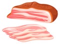 Uncooked bacon. Sliced pork fat cartoon meat