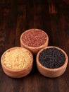Uncooked black, red and brown rice Royalty Free Stock Photo