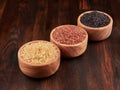 Uncooked black, red and integral rice Royalty Free Stock Photo