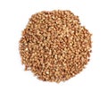 Uncooked buckwheat on white, top view