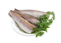 Uncooked carcasses of the Alaska pollock with parsley