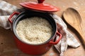 Uncooked Carnaroli risotto rice in pot Royalty Free Stock Photo