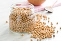 Uncooked chickpeas in jar