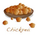 Uncooked chickpeas on white background