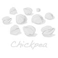 Uncooked chickpeas on white background