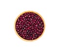 Uncooked dry Adzuki red beans in wooden bowl on white background, top view Royalty Free Stock Photo