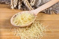 Uncooked Filini pasta in the wooden spoon and beside, closeup Royalty Free Stock Photo