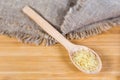 Uncooked Filini pasta in the wooden spoon on wooden surface Royalty Free Stock Photo
