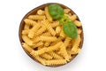 Uncooked fusilli pasta isolated white background. Royalty Free Stock Photo