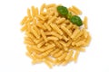 Uncooked fusilli pasta isolated white background. Royalty Free Stock Photo