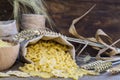 Uncooked Italian pasta Farfalle, Elbow macaroni and Fusilli Royalty Free Stock Photo