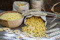 Uncooked Italian pasta Farfalle, Elbow macaroni and Fusilli Royalty Free Stock Photo